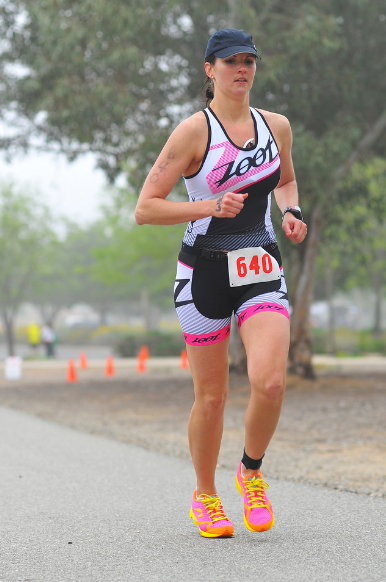 Woman finish a sprint triathlon