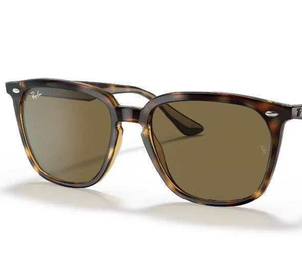 Ray-Ban RB4362F Sunglasses | Size 55 by Ray-Ban, featuring a tortoise-shell design with brown, high-quality lenses, a keyhole bridge, and a minimal squared shape.